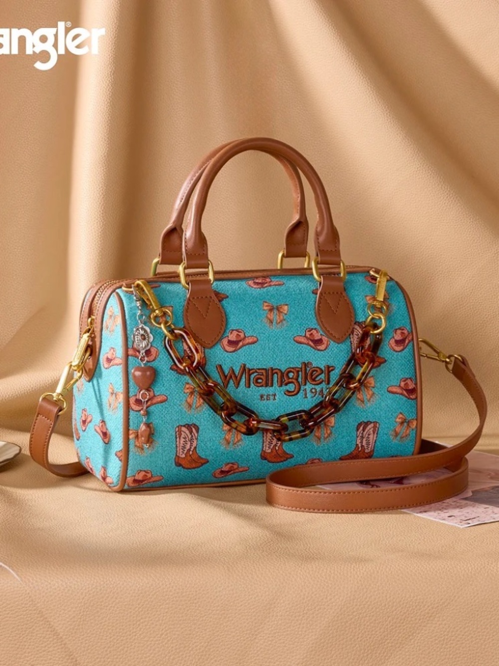 Wrangler Western Cowboy Print Boston Bag Turquoise